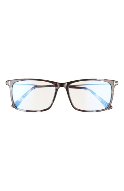 Tom Ford 56mm Rectangular Blue Light Blocking Reading Glasses In Shiny Dark Teal Havana