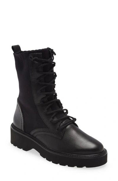 Paul Green Kaiden Combat Boot In Black Mc Leather
