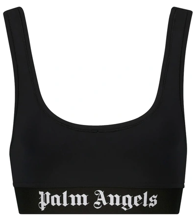 Palm Angels Black Classic Logo Sport Bra In Black White