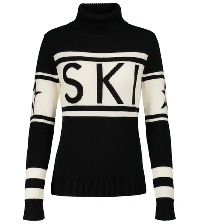 Perfect Moment Schild Intarsia Merino Wool Turtleneck Sweater In Black