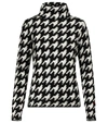 Perfect Moment Houdstooth Turtleneck Wool Sweater In Houndstooth - Black/snow White