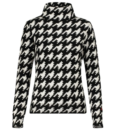 Perfect Moment Houdstooth Turtleneck Wool Sweater In Black-white-houndstooth-print
