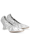 Bottega Veneta Metallic Ruched Transluscent-heel Pumps In Silver