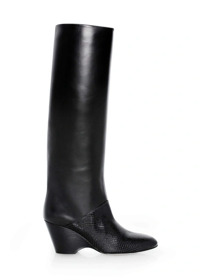 St. John Leather And Snake Boot In Black