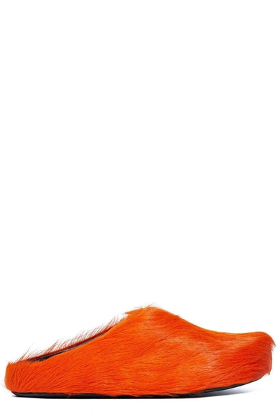 Marni Calf-hair Cushioned Slippers In Orange