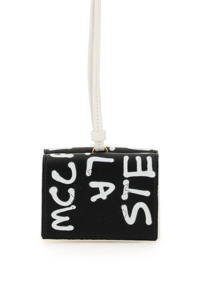 Stella Mccartney Graffiti Logo Mini Wallet In Black,white