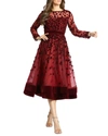Mac Duggal Long Sleeve Fit & Flare Velvet Embellished Cocktail Dress In Burgundy