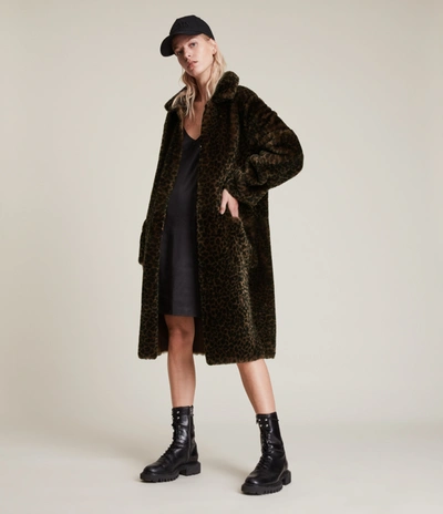 Allsaints Serra Reversible Shearling Coat In Leopard Brown