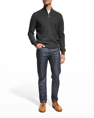 Neiman Marcus Men's Wool-cashmere 1/4-zip Sweater In Dk Grey