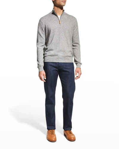 Neiman Marcus Men's Wool-cashmere 1/4-zip Sweater In Lt Grey