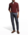Neiman Marcus Men's Wool-cashmere 1/4-zip Sweater In Burgundy
