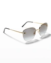 Cartier Panthere Semi-rimless Metal Cat-eye Sunglasses In Golden/grey