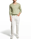 Neiman Marcus Men's Extra Lightweight Wool-cashmere V-neck Sweater In Lt Green