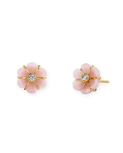 Syna Limited Edition 18k Jardin Rose Pink Opal Flower Earrings With Diamonds