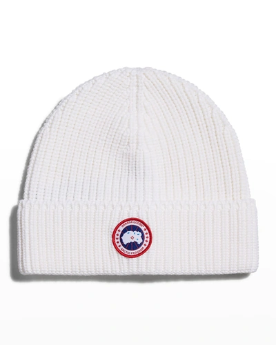 Canada Goose Men's Arctic Rib-knit Wool Beanie Hat In White - Blanc