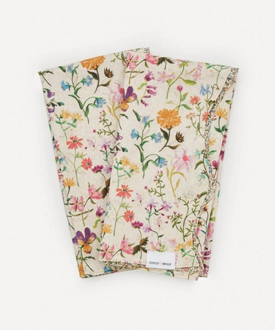 Coco & Wolf Linen Garden And Katie And Millie Wavy Edge Napkins Set Of Two In Assorted