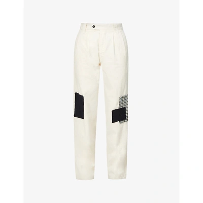 Peregrine Yarmouth Patchwork Cotton-twill Trousers In Cream Mutli