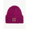 Ugg Logo-patch Knitted Beanie Hat In Wild Aster