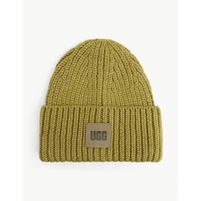 Ugg Womens Bamboo Green Logo-patch Knitted Beanie Hat In Bamboo Green
