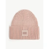 Ugg Logo-patch Knitted Beanie Hat In Pink Cloud