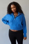 Urban Outfitters Uo Lizzie Cable Knit Half-zip Sweater In Blue