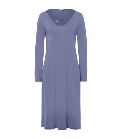 Hanro Jade Long-sleeve Nightgown In Caribbean Blue
