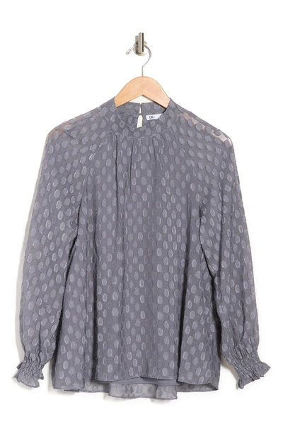 Daniel Rainn Long Sleeve Swiss Dot Blouse In A935 Slate Grey