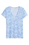 Caslon ® Rounded V-neck T-shirt In White- Blue Milla Floral