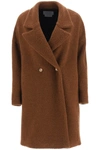 Harris Wharf London Double Breasted Wool Blend Faux Fur Teddy Coat In Caramel (brown)