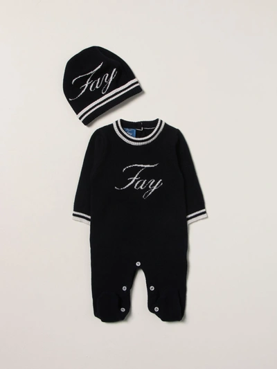 Fay Intarsia-knit Logo Babygrow Set In Blu