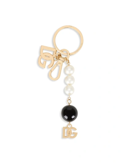 Dolce & Gabbana Bead-chain Logo Charm Keyring In Gold
