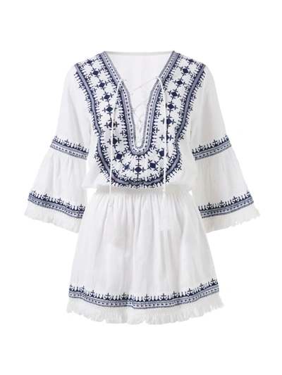 Melissa Odabash Martina Embroidered Tassel-detail Mini Dress In White