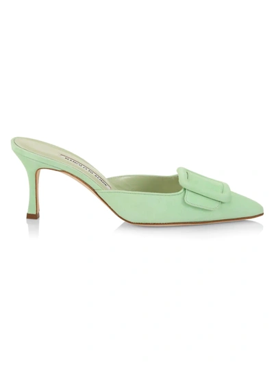 Manolo Blahnik Maysale 70 Suede Mules In Light Green