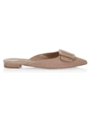 Manolo Blahnik Maysale Buckled Suede Point-toe Flats In Sand
