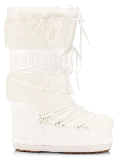 Moon Boot Classic Faux Fur Lace-up Snow Boots In White