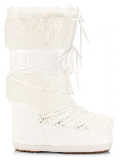 Moon Boot Classic Faux Fur Lace-up Snow Boots In Cream