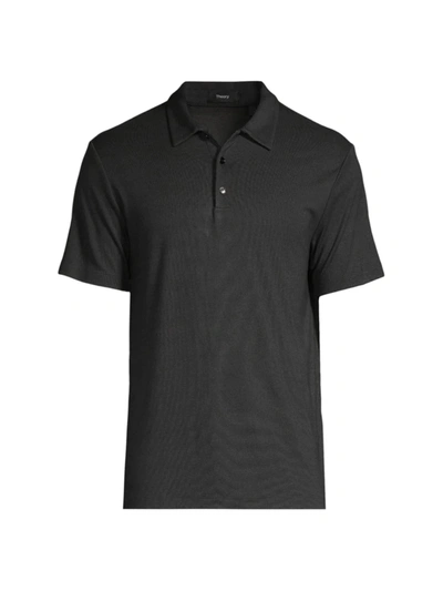 Theory Double Layered Johnny Collar Polo Shirt In Black