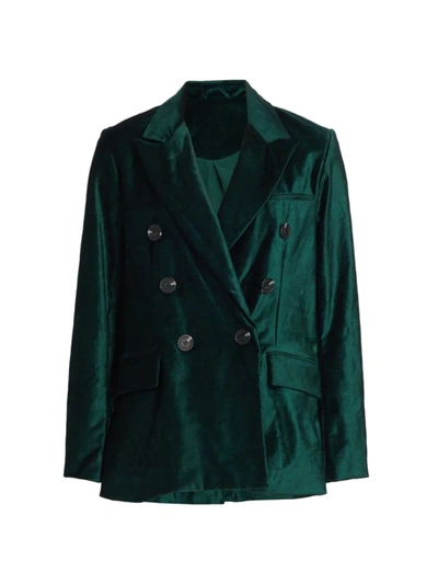 Free People Ashby Teal Double-breasted Velvet Blazer - M In Green