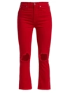 7 For All Mankind Distressed High-rise Slim-kick Flared Jeans In Lava Red