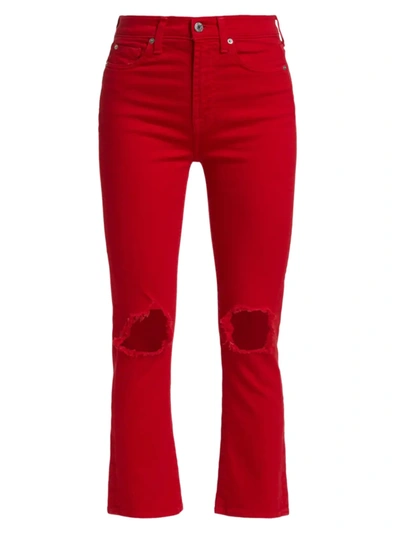 7 For All Mankind Distressed High-rise Slim-kick Flared Jeans In Lava Red