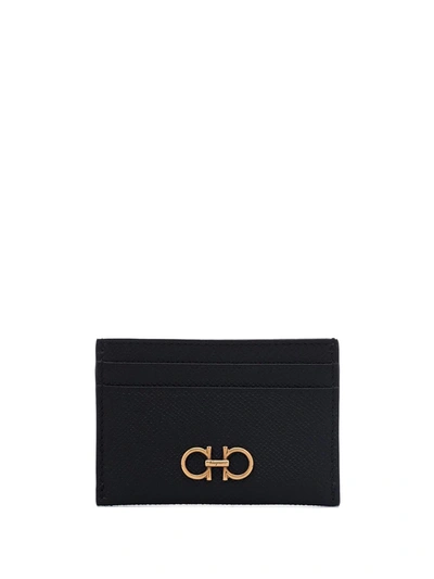 Ferragamo Black Textured Leather Card Holder