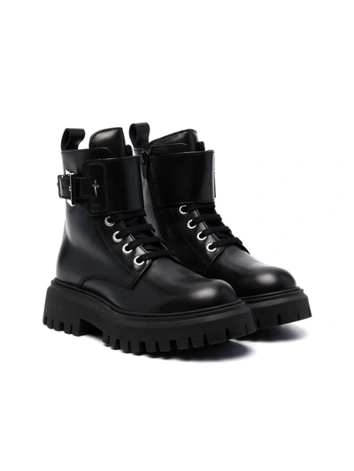 Cesare Paciotti Kids' Ankle Lace-up Boots In Black