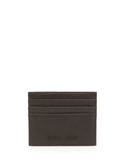 Emporio Armani Logo-embossed Leather Cardholder In Brown