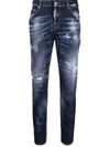 Dsquared2 Blue Paint-splatter Straight-leg Jeans In Blue