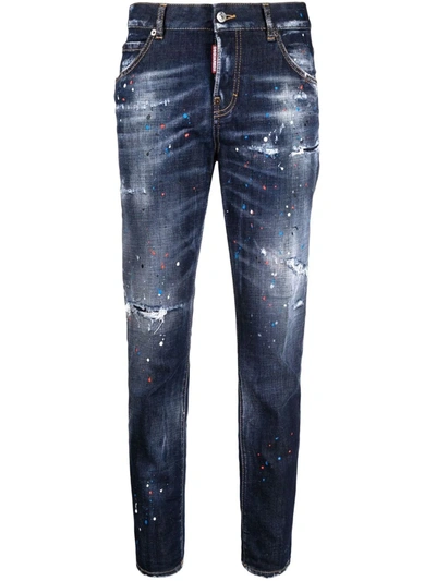 Dsquared2 Blue Paint-splatter Straight-leg Jeans