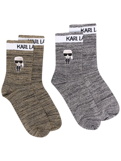 Karl Lagerfeld K/ikonik Logo-embroidered Socks Pack In Gold