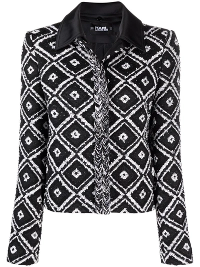 Karl Lagerfeld Diamond Boucle Fitted Jacket In Black