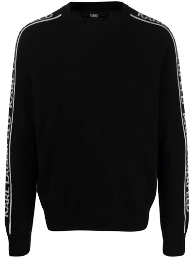 Karl Lagerfeld Intarsia-knit Cashmere Sweater In Black