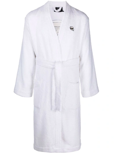 Karl Lagerfeld Iconic Cotton Bathrobe In White