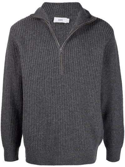 Closed Zipped-up Knit Cardigan In Dark Grey Melange